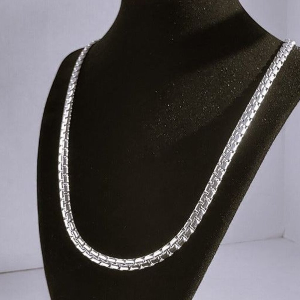 28" Mens 14K White Gold Chain Link Necklace Streetwear 14 Karat K Guys Jewelry - Picture 7 of 9